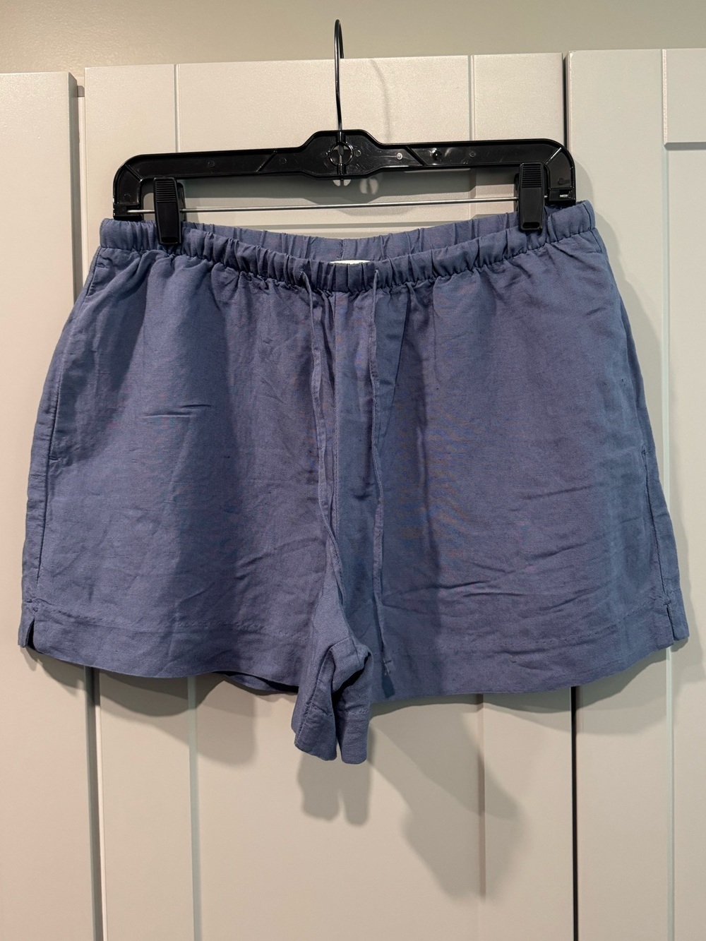 H&M Relaxed High-Waist Linen-Blend Shorts - Blue